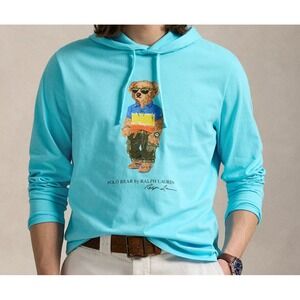 Polo by Ralph Lauren Men's Turquoise Bear Graphic Hoodie Shirt